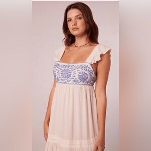 Band of the Free - Cream Dress with Blue Floral Embroidery